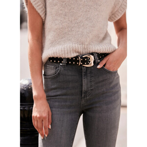 Mint Velvet Black Leather Chunky Studded Belt